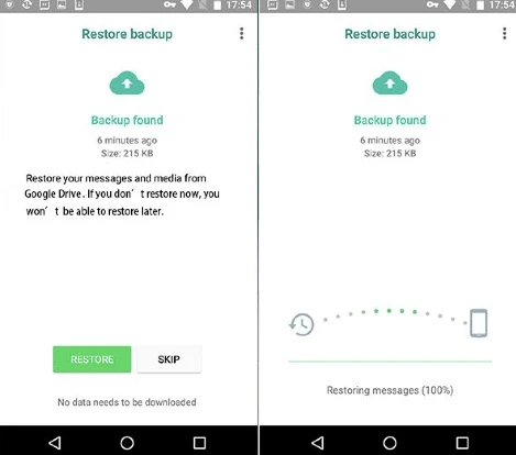 restore whatsapp data google drive