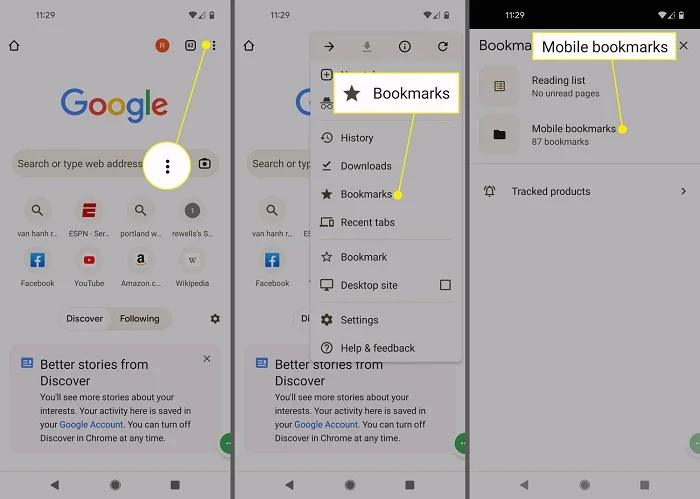 chrome bookmarks android