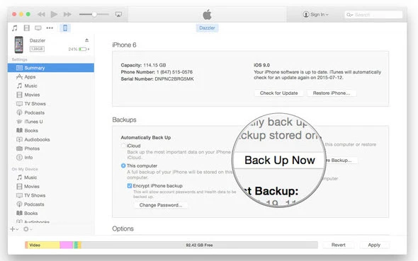 backup iphone with itunes