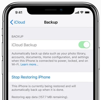 stop restoring iphone icloud