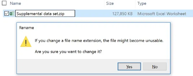 change excel file extension