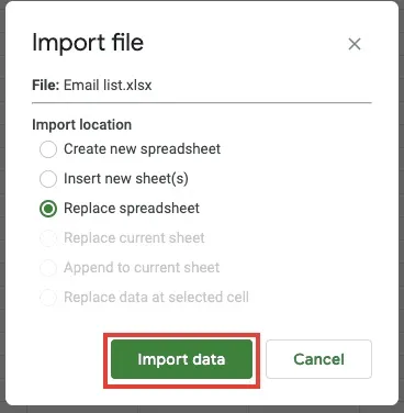 replace spreadsheet