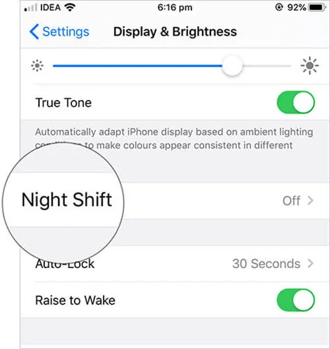 disable night shift on iphone