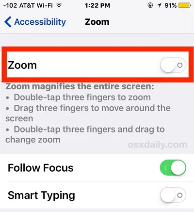 exit zoom mode from settings