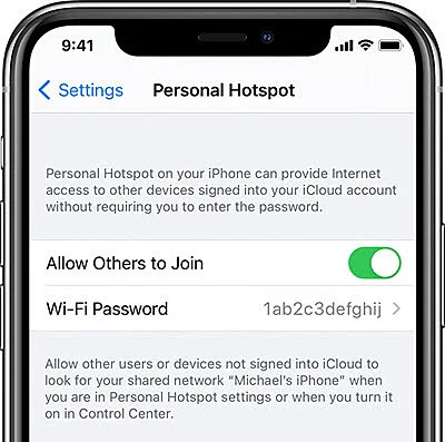 enable personal hotspot on iphone
