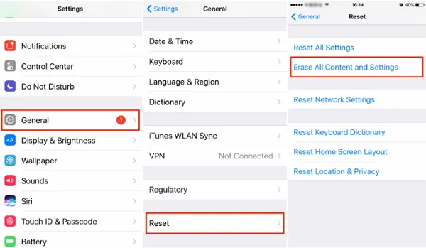 erase all content and settings iphone