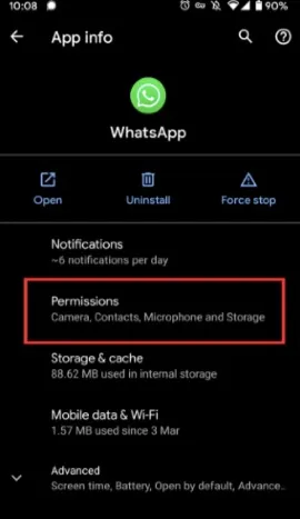 give whatsapp permission android