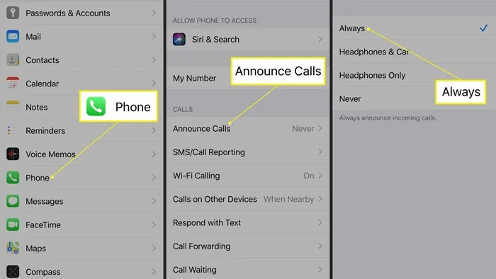 iphone announce calls