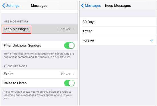 turn on auto delete messages on iphone