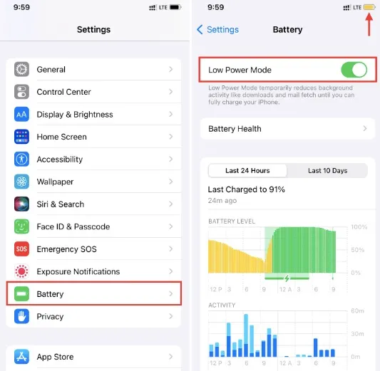 turn off low power mode iphone