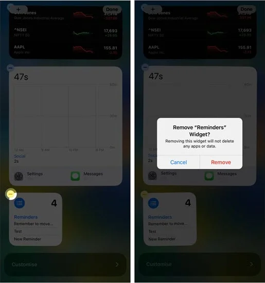 remove reminders app widget from iphone
