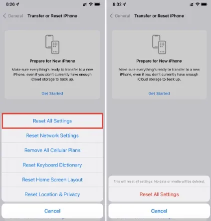 reset all settings iphone