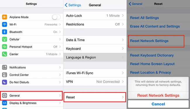 reset network settings iphone