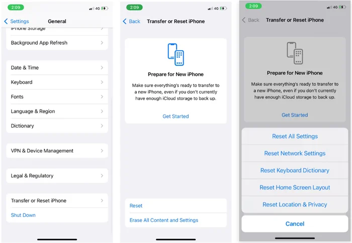 reset network settings on iphone