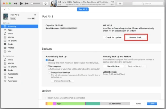 restore ipad with itunes