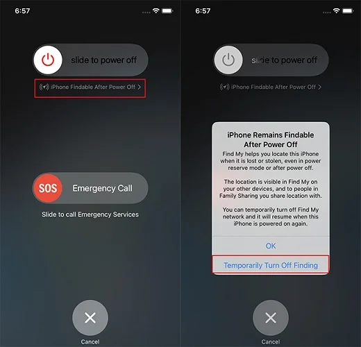 temporarily turn off iphone is findable