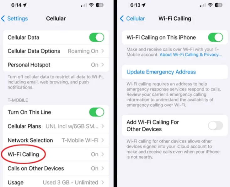disable wifi calling on iphone