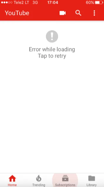 youtube error loading tap to retry iphone
