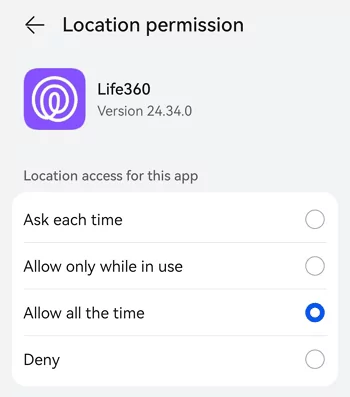 check life360 location setting on android