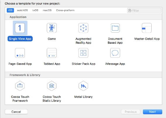 create new xcode project