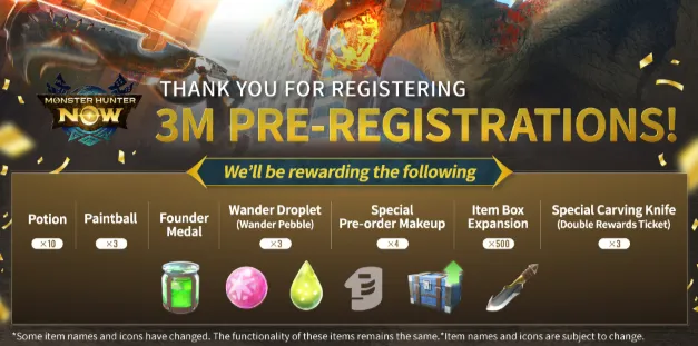 monster hunter now registration rewards