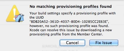 no matching provisioning profiles found