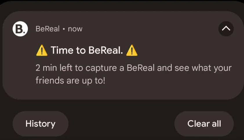 bereal notification