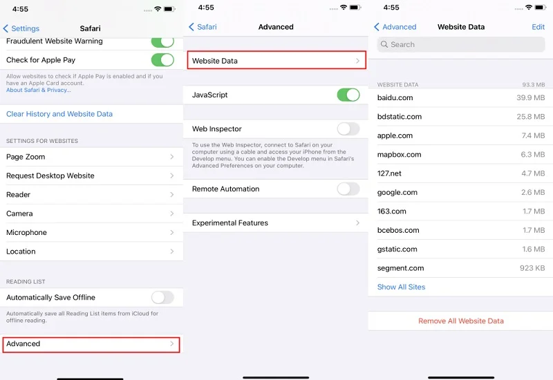 check iphone settings to view history