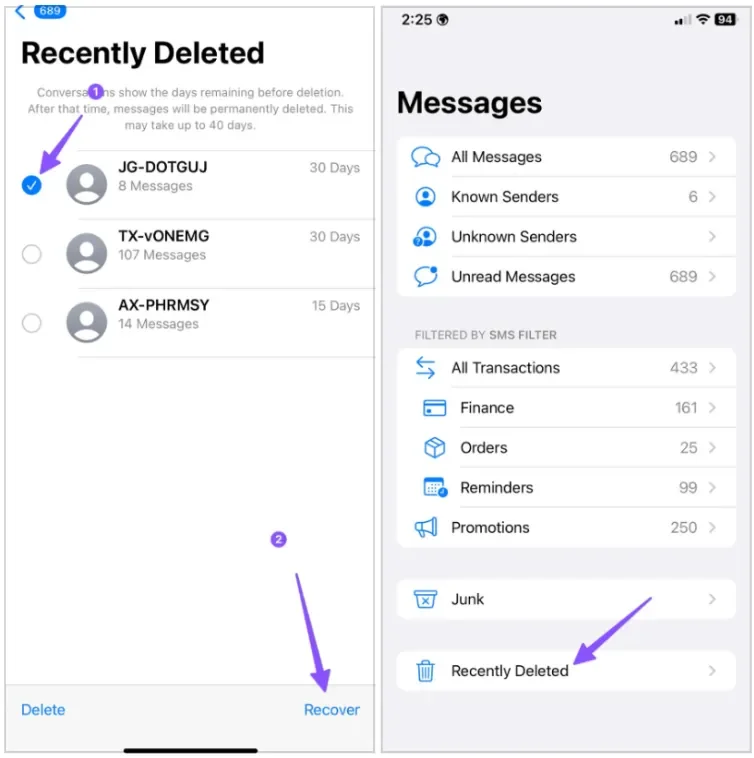 restore deleted imessages from recently deleted