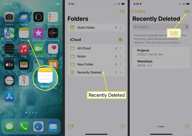 recover recently deleted notes on iphone