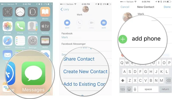 save contacts via message app
