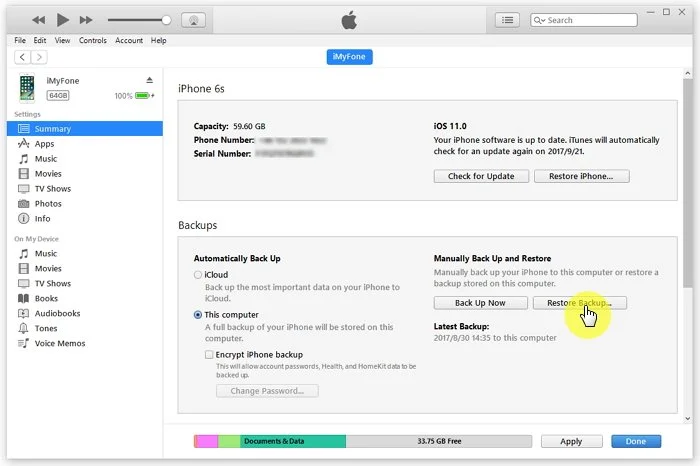 restore iphone from itunes backup