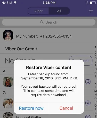 restore viber messages from backup