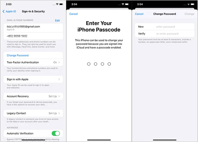 change apple id password