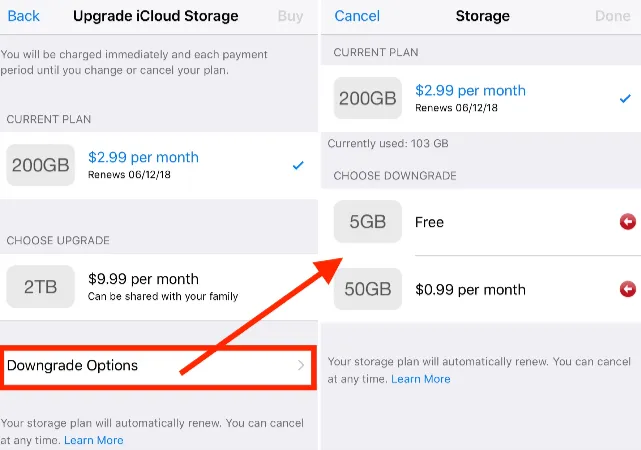 cancel icloud storage on iphone