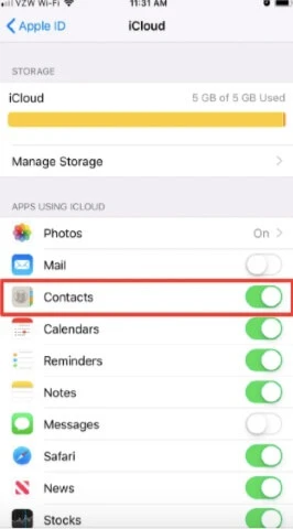 enable contacts icloud