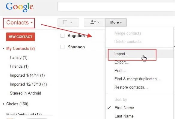 import contact to gmail