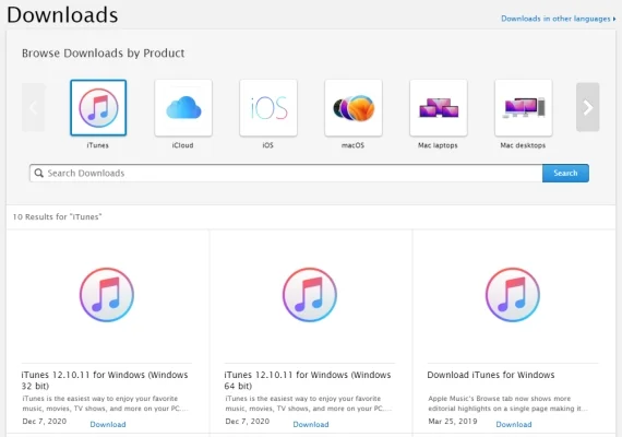 old version of itunes