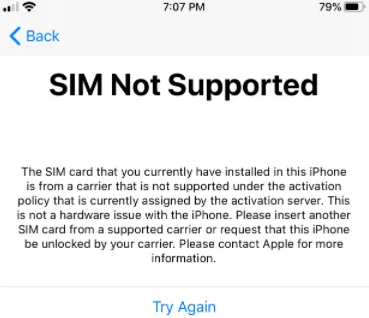 sim not supported on iphone